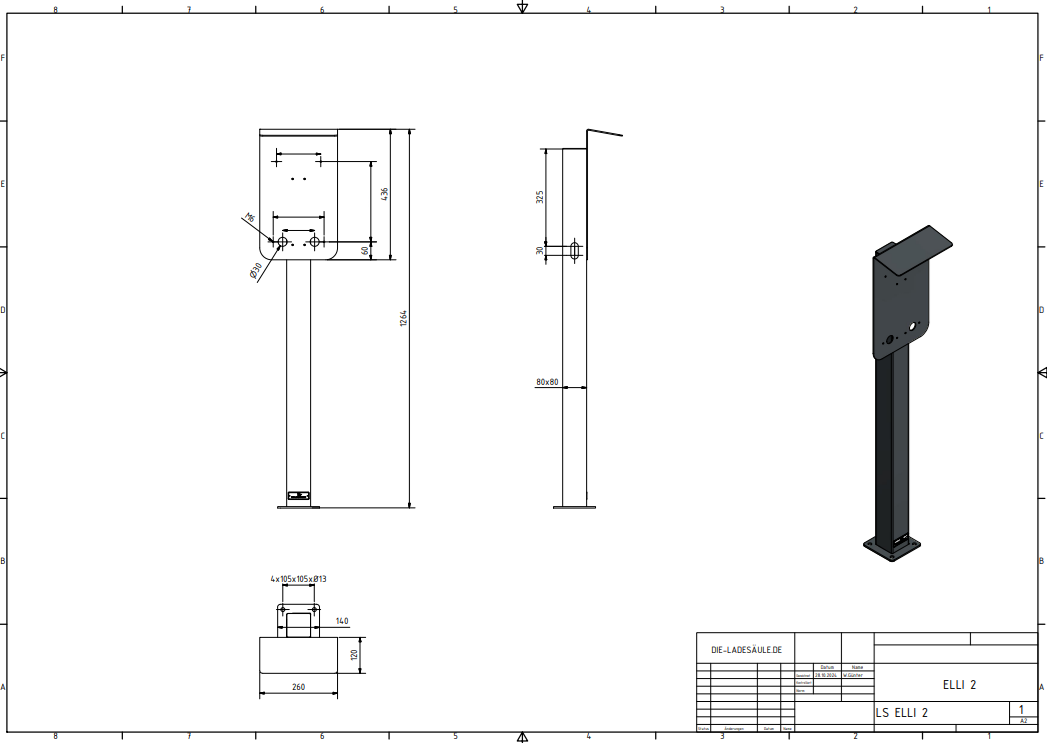 Colonne de charge adaptée à ELLI (VW) Audi, Skoda Wallbox avec toit | support | pied | stèle