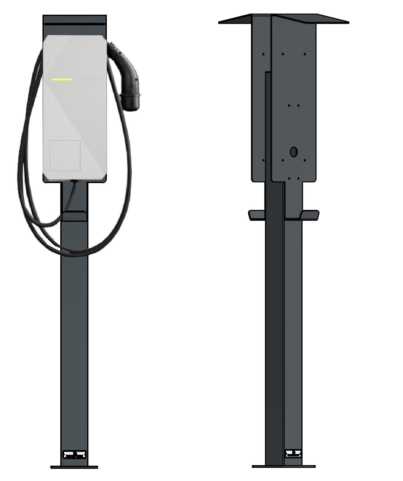Double colonne de charge adaptée à 2x Loxone Tree ou Air Wallbox avec toit | support | pied | stèle | base