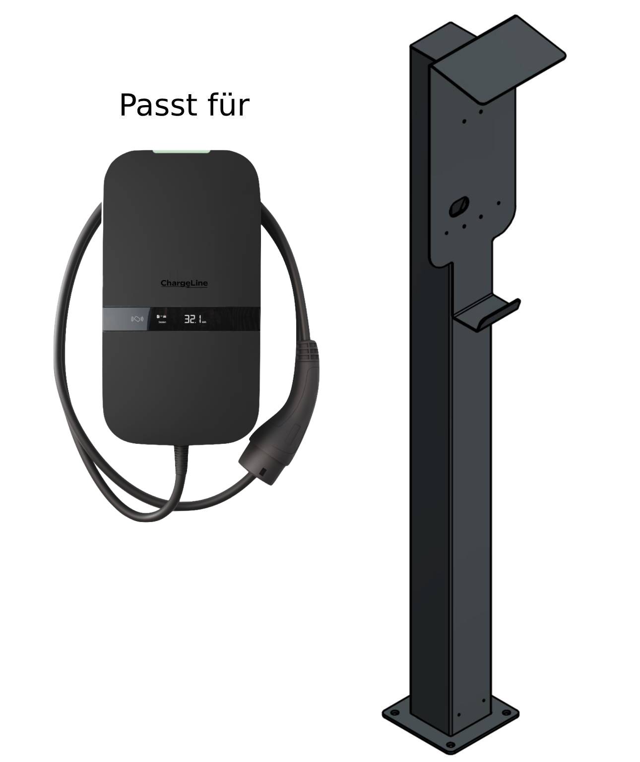 Colonne de charge adaptée à Webasto Pure 2 Wallbox avec toit | Support | Pied | Stèle | Base
