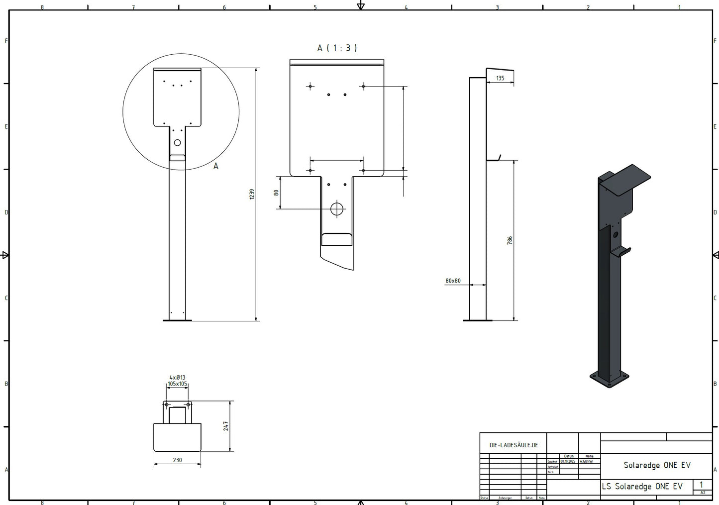 Colonne de charge adaptée à la SolarEdge Home Wallbox avec toit | Support | Pied | Stèle