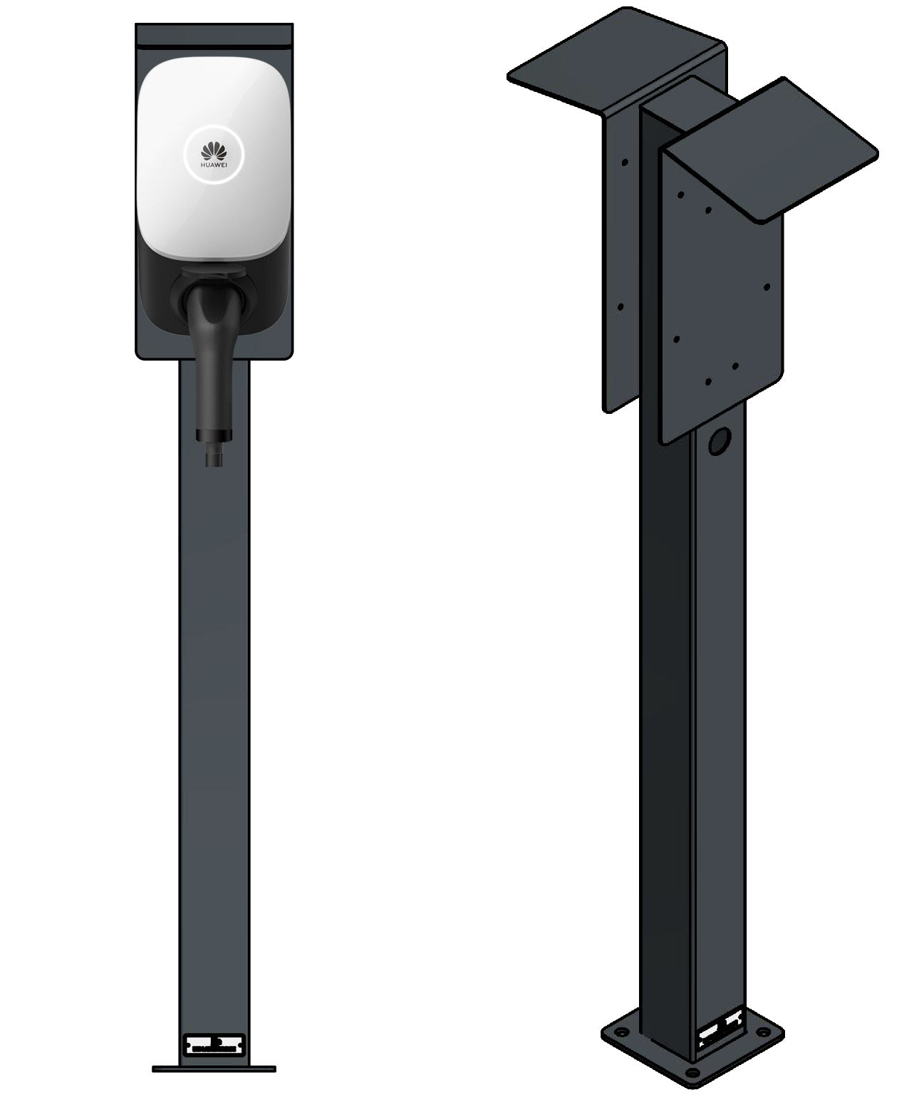Double colonne de charge adaptée à 2x Huawei FusionCharge / SmartCharger Wallbox avec toit | support | pied | stèle | base