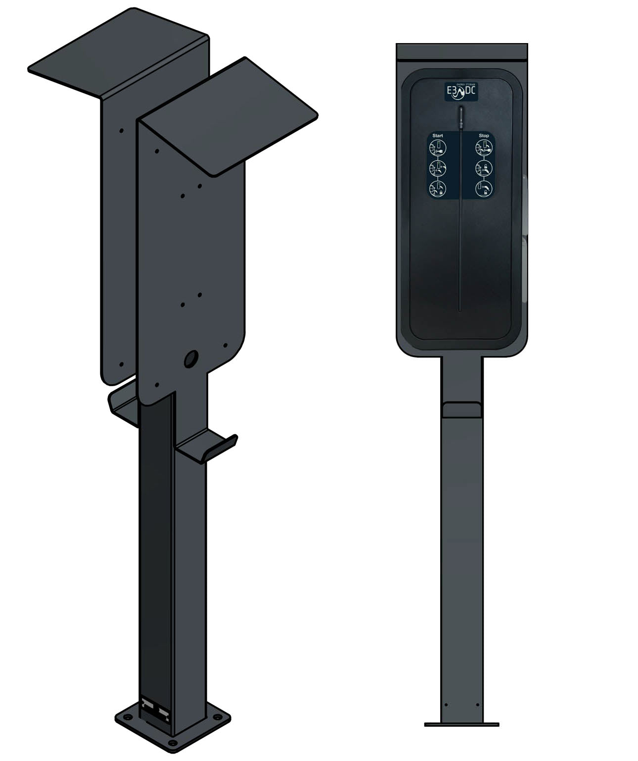 Doppel Ladesäule passend für 2x E3/DC multi connect Wallbox mit Dach und Kabelhalter | Ständer | Standfuß | Stele | Base