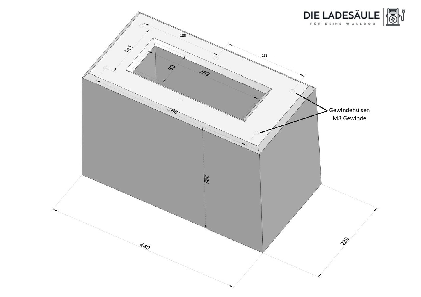 Fondation préfabriquée spécialement conçue pour le pied KeContact P20 / P30 de KEBA, borne de recharge (89735,90735)