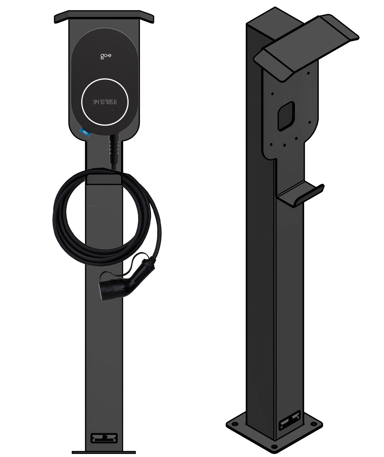 Colonne de charge adaptée au Go-e Charger Gemini et au Fronius Wattpilot avec toit et crochet de câble | support | pied | stèle | base