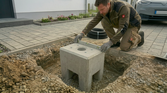 Fertigfundament aus Beton speziell passend für Standfuß Mennekes Amtron 4You, 4Business