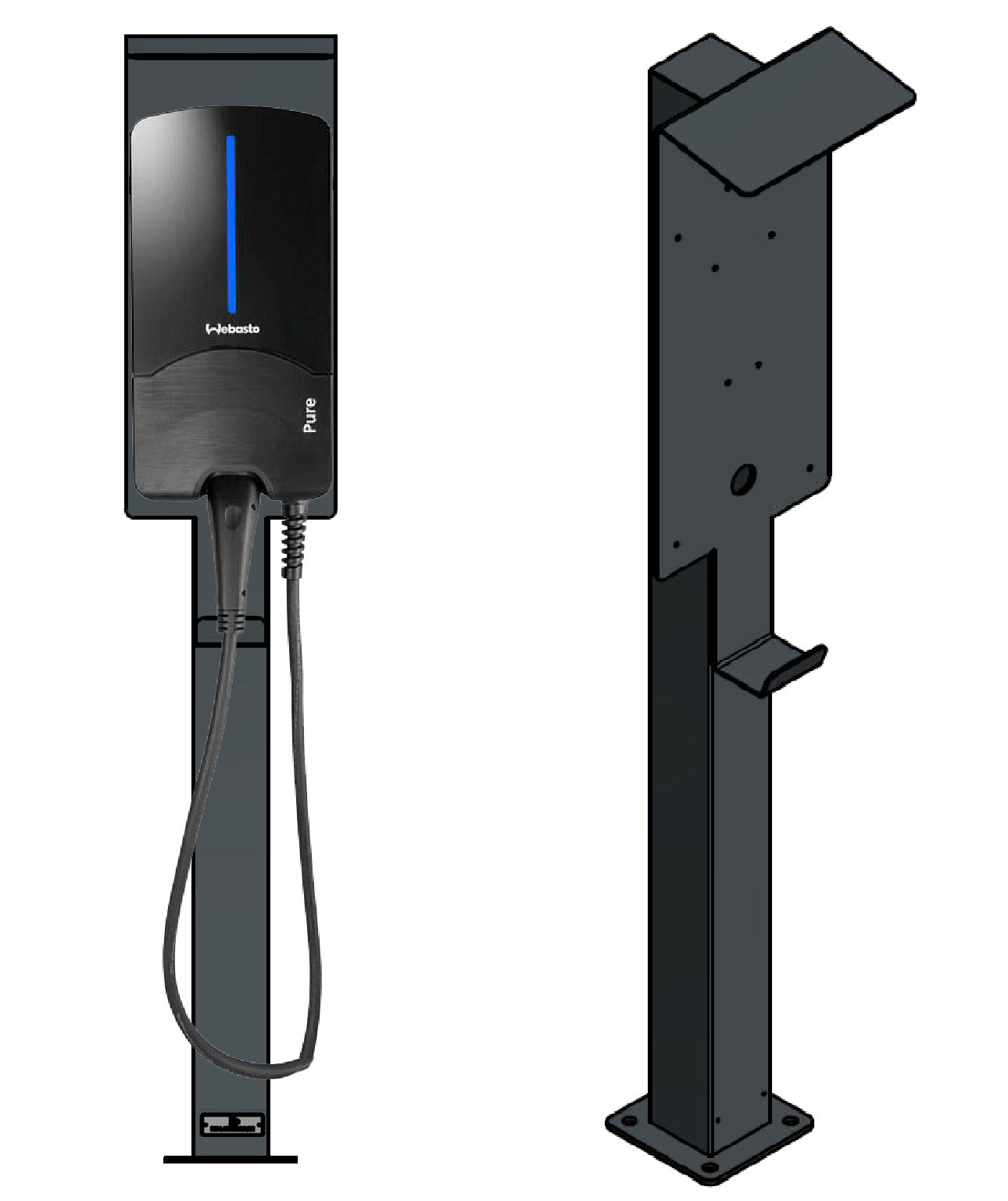 Colonne de charge adaptée à Webasto Pure 2 Wallbox avec toit | Support | Pied | Stèle | Base