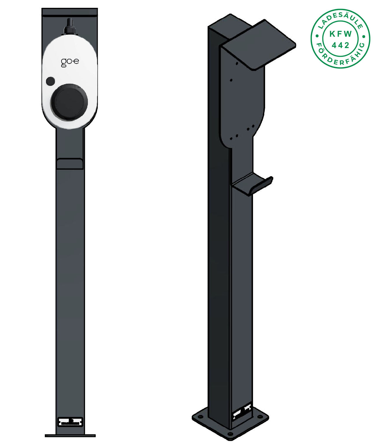 Colonne de charge adaptée au Go-e Charger Gemini et au Fronius Wattpilot avec toit et crochet de câble | support | pied | stèle | base