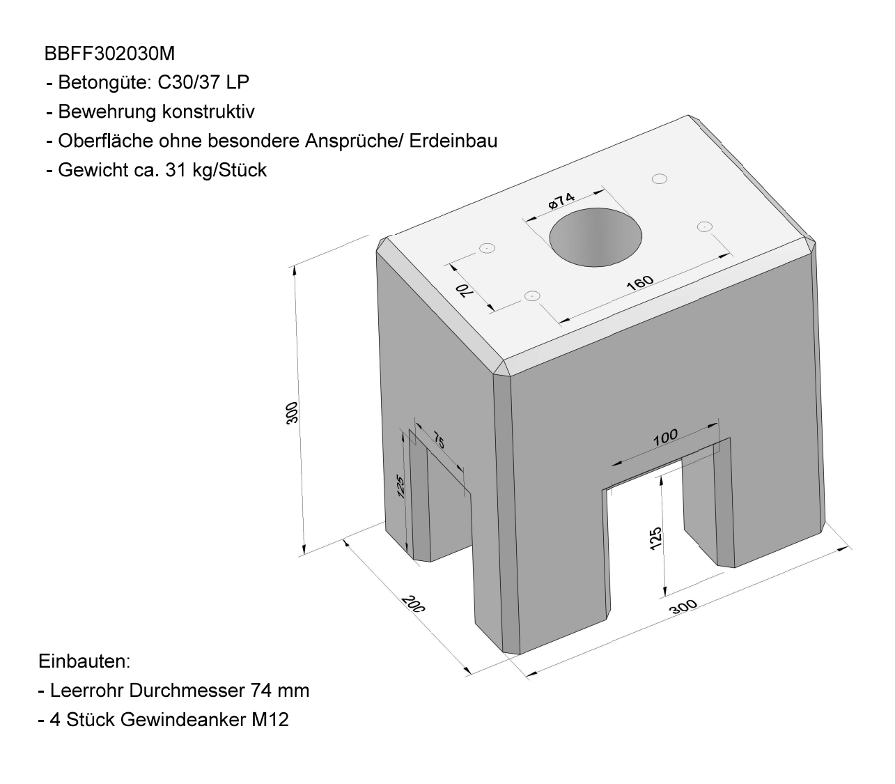 Fertigfundament aus Beton speziell passend für Standfuß Mennekes Amtron 4You, 4Business