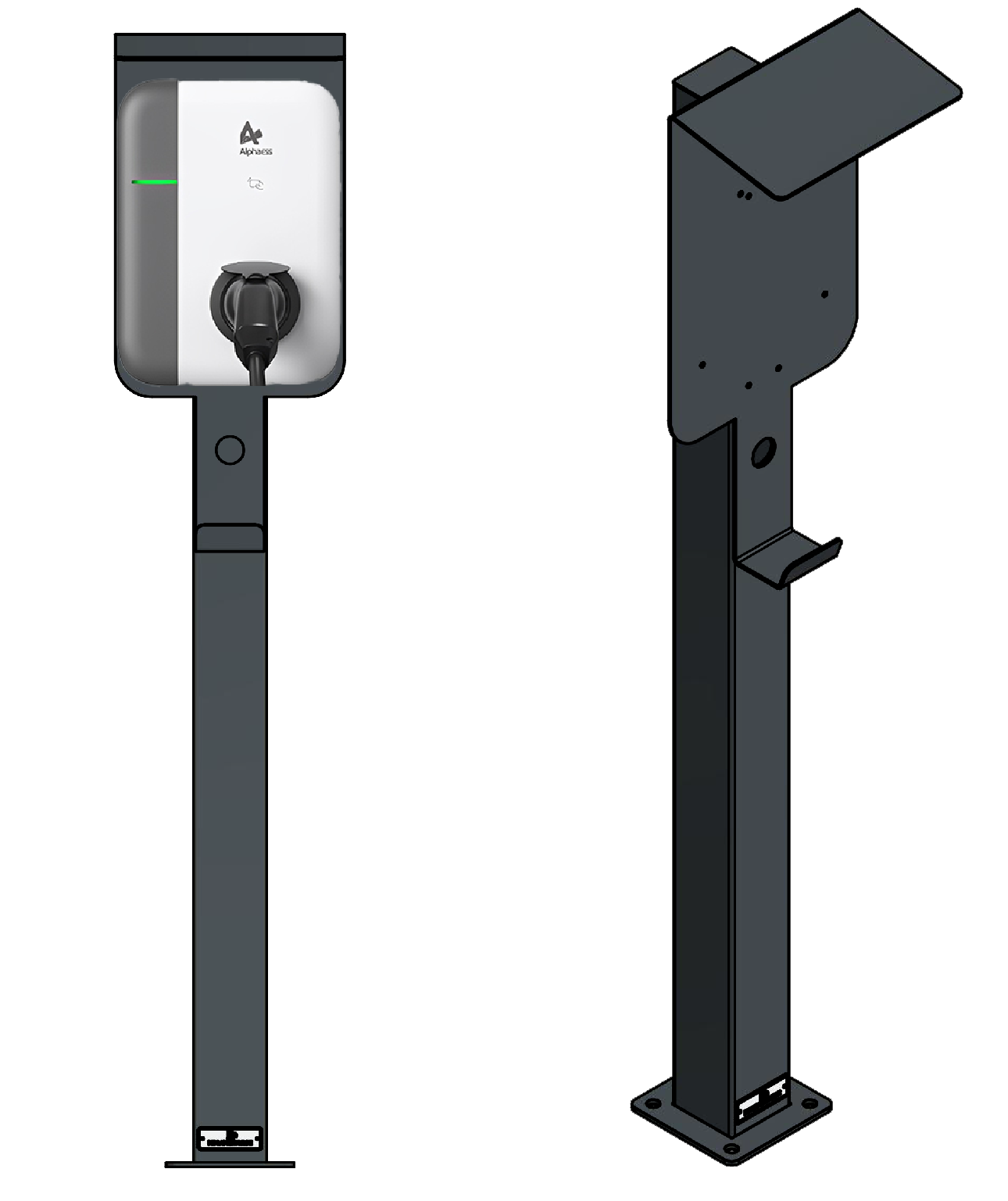 Ladesäule passend für Alpha ESS Smile G3 EVCT11 Wallbox mit Dach und Kabelhaken | Ständer | Standfuß | Stele | Base