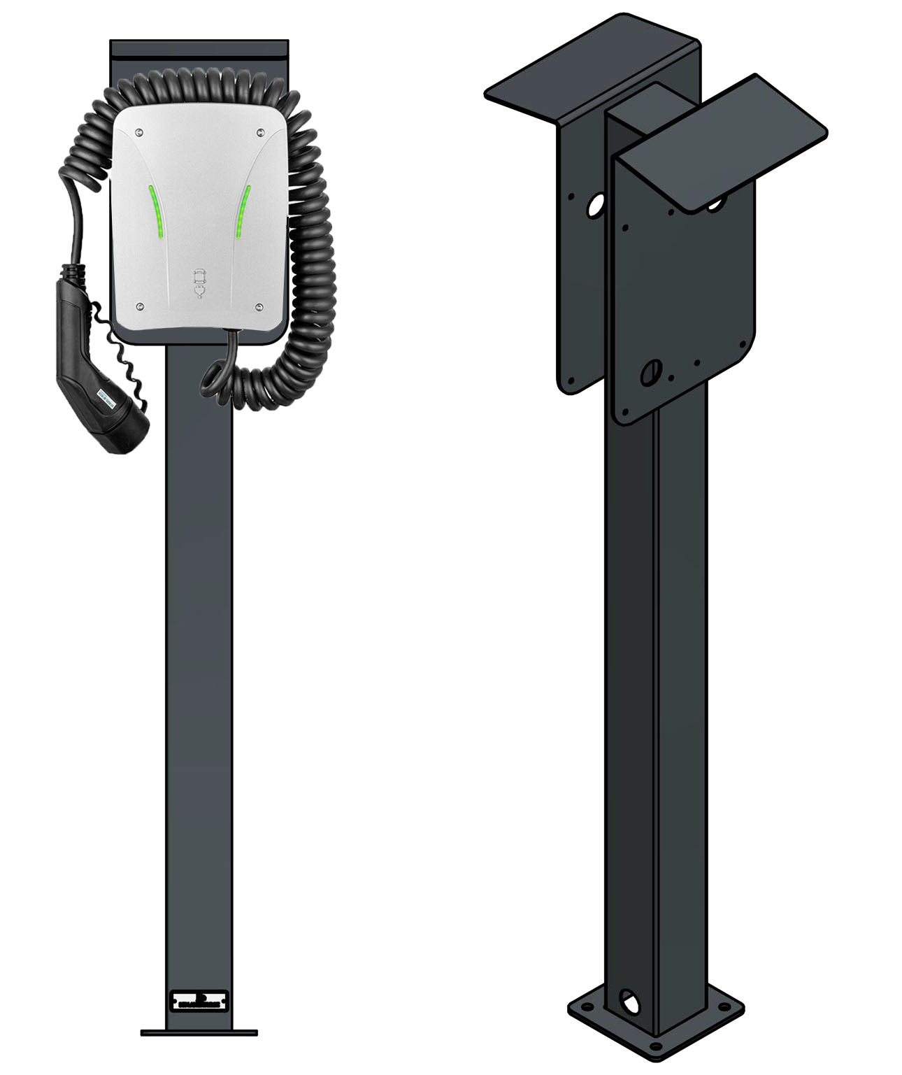 Colonne de charge double adaptée à 2x eCHARGE cPu2 / cPµ2 de Hardy Barth avec toit | support | pied | stèle