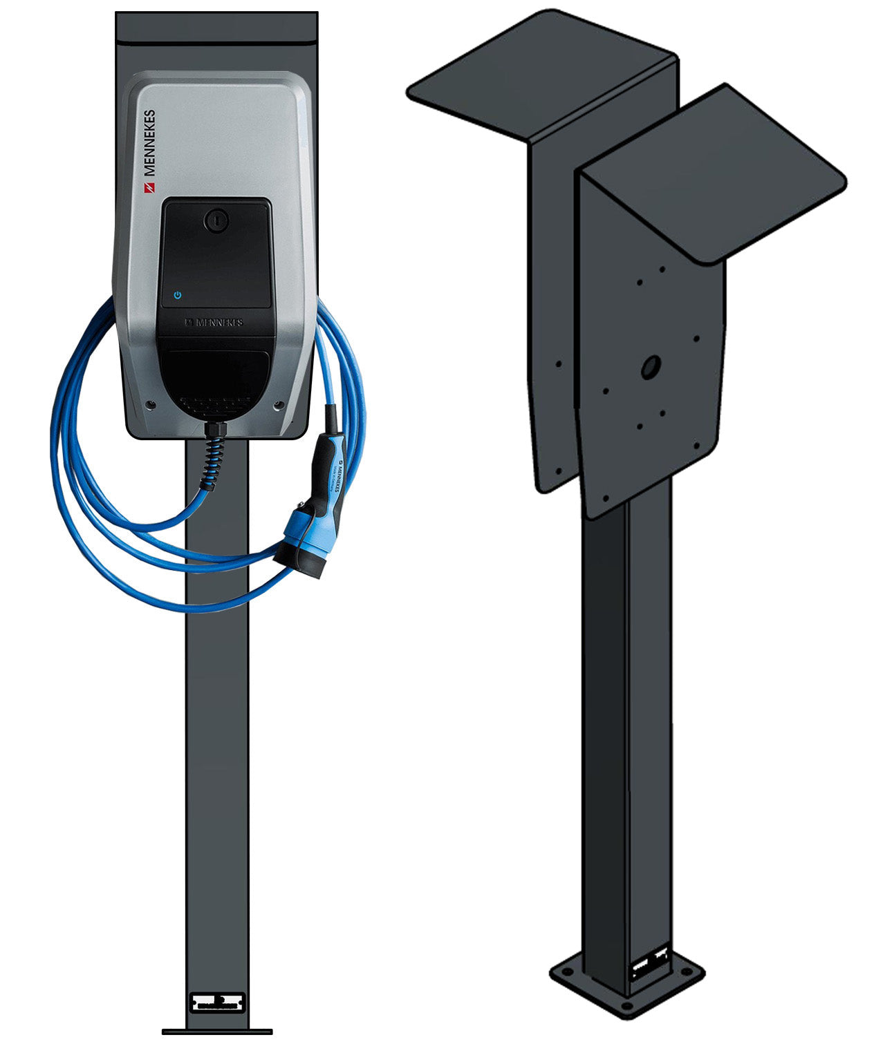 Double colonne de charge adaptée (DUO) pour 2 Mennekes Amtrom Charge Control Wallbox avec toit | support | pied | stèle | base