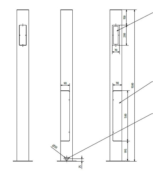 Panneau individuel avec 2 ouvertures de montage et grande trappe de service