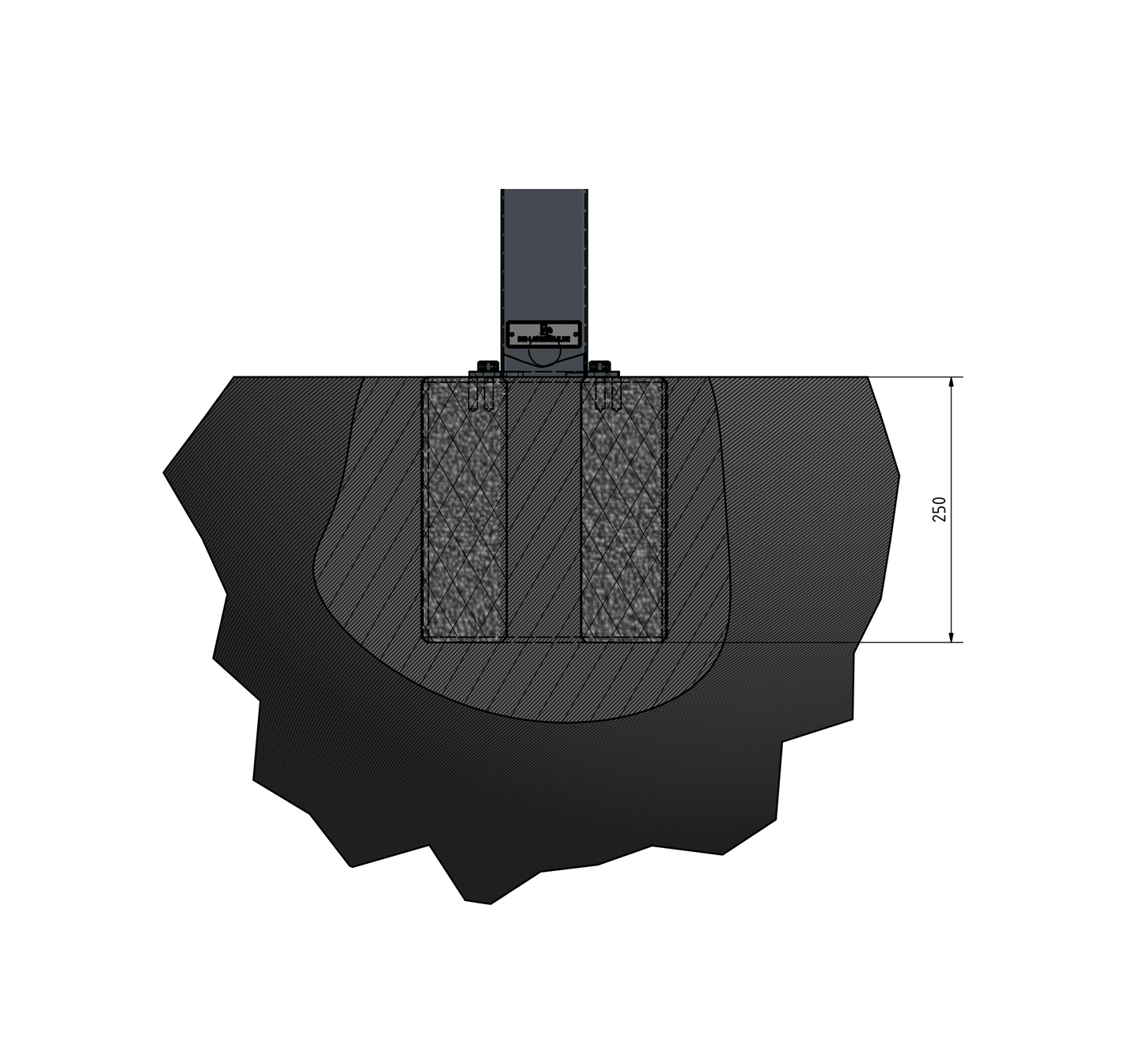 Fondation préfabriquée en béton pour la colonne de recharge "DIE-LADESÄULE.FR", le pied ou la stèle