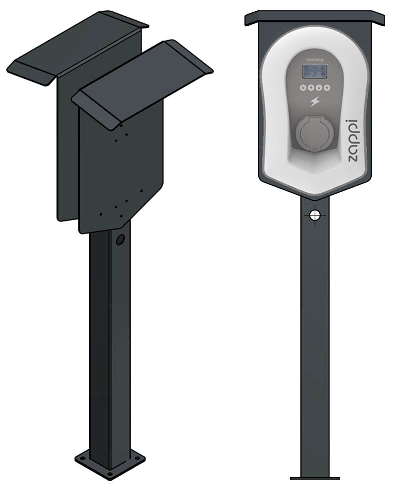 Double colonne de charge adaptée à 2x Zappi Charger Wallbox avec toit et support de câble | support | pied | stèle