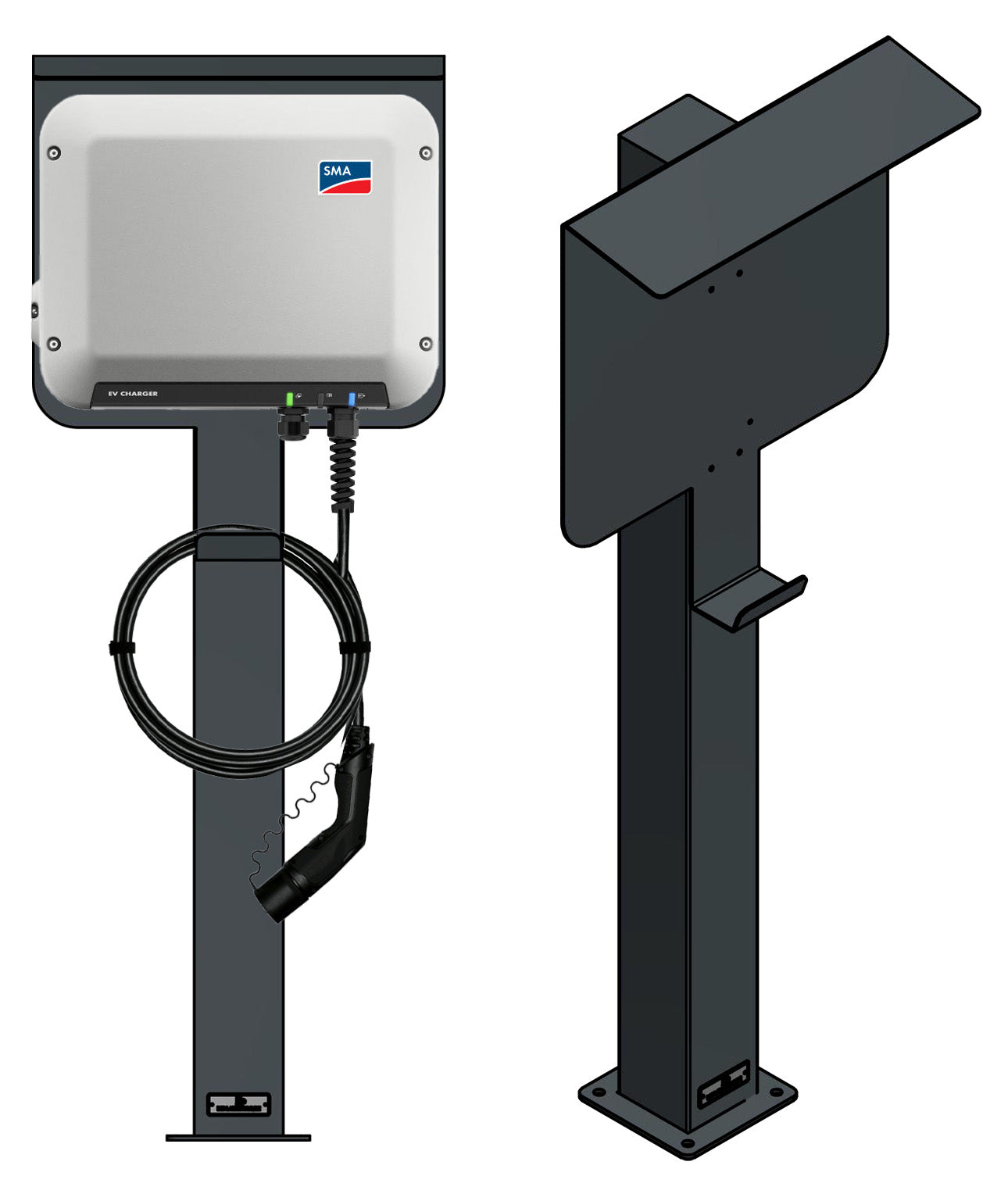 Colonne de charge adaptée à SMA EV Charger Wallbox avec toit | support | pied | stèle | base
