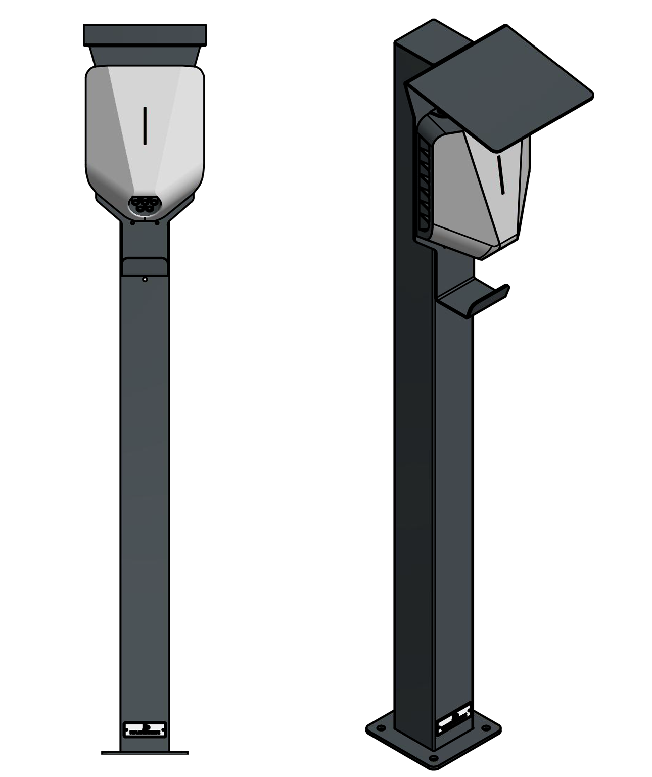 Colonne de charge adaptée à Easee Wallbox avec toit et crochet pour câble | Support | Pied | Stèle | Base