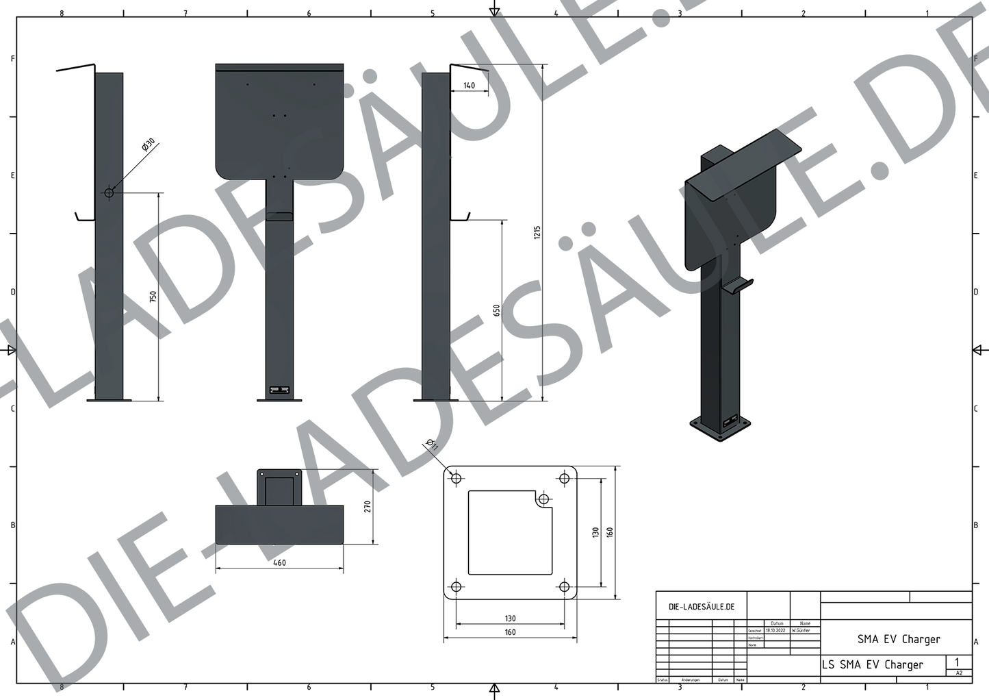 Colonne de charge adaptée à SMA EV Charger Wallbox avec toit | support | pied | stèle | base
