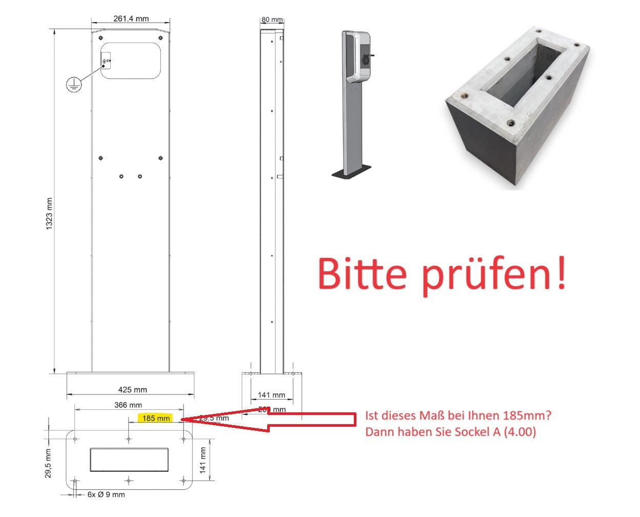 Fondation préfabriquée spécialement conçue pour le pied KeContact P20 / P30 de KEBA, borne de recharge (89735,90735)