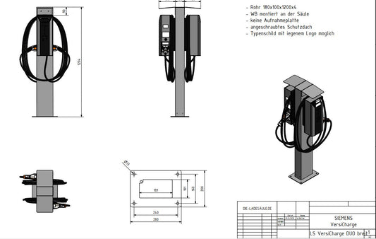 Ladesäule passend für Siemens VersiCharge AC Wallbox (Alle Versionen) mit Dach - Standfuß - Base