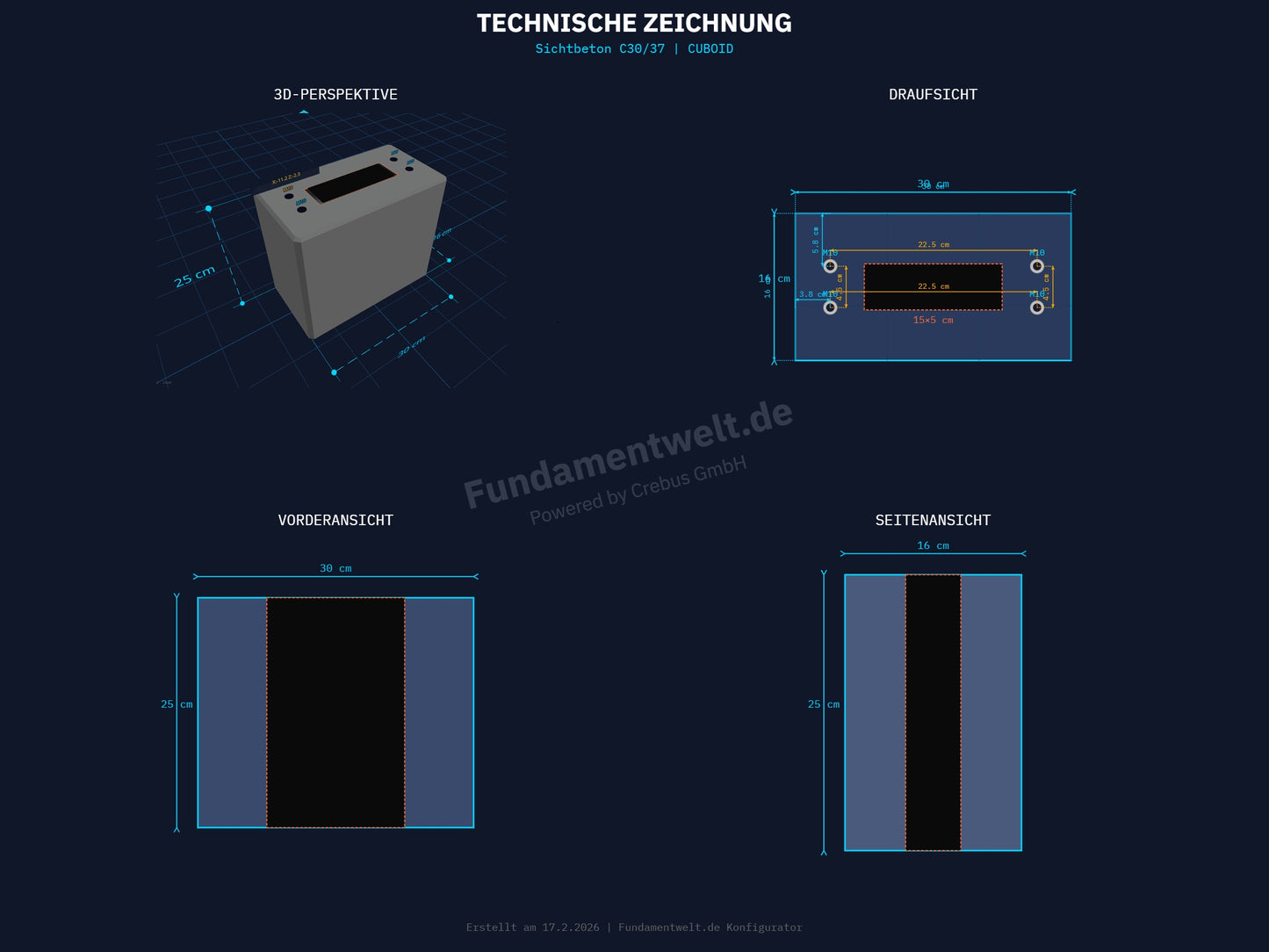 Fertigfundament speziell für Hager XVA130 / XVA135 / XVA140 / XVA137 Standfuß - Ständer Stele
