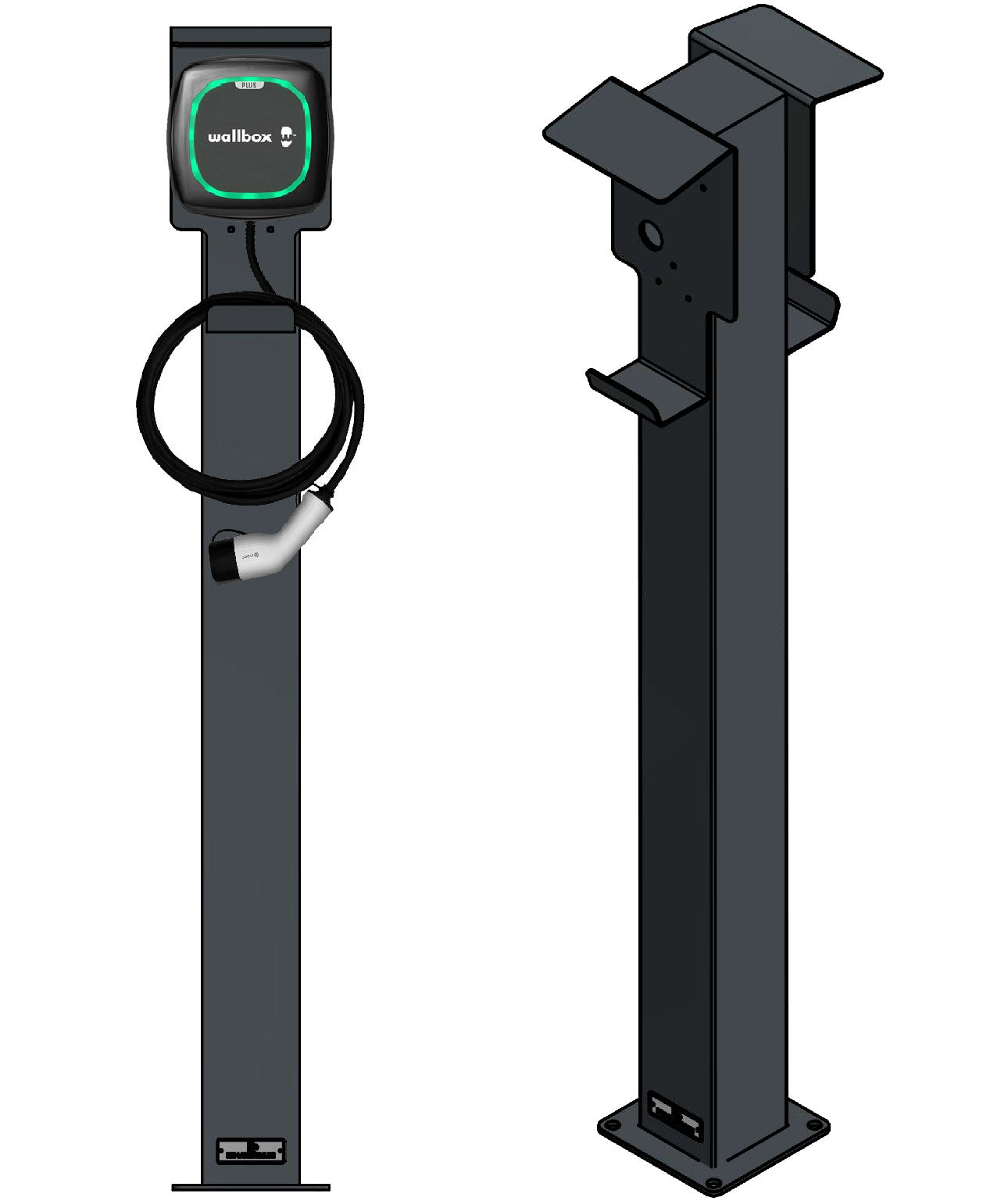 Double colonne de charge adaptée à 2x Pulsar, Pulsar Plus Wallbox avec toit | support | pied | stèle | base