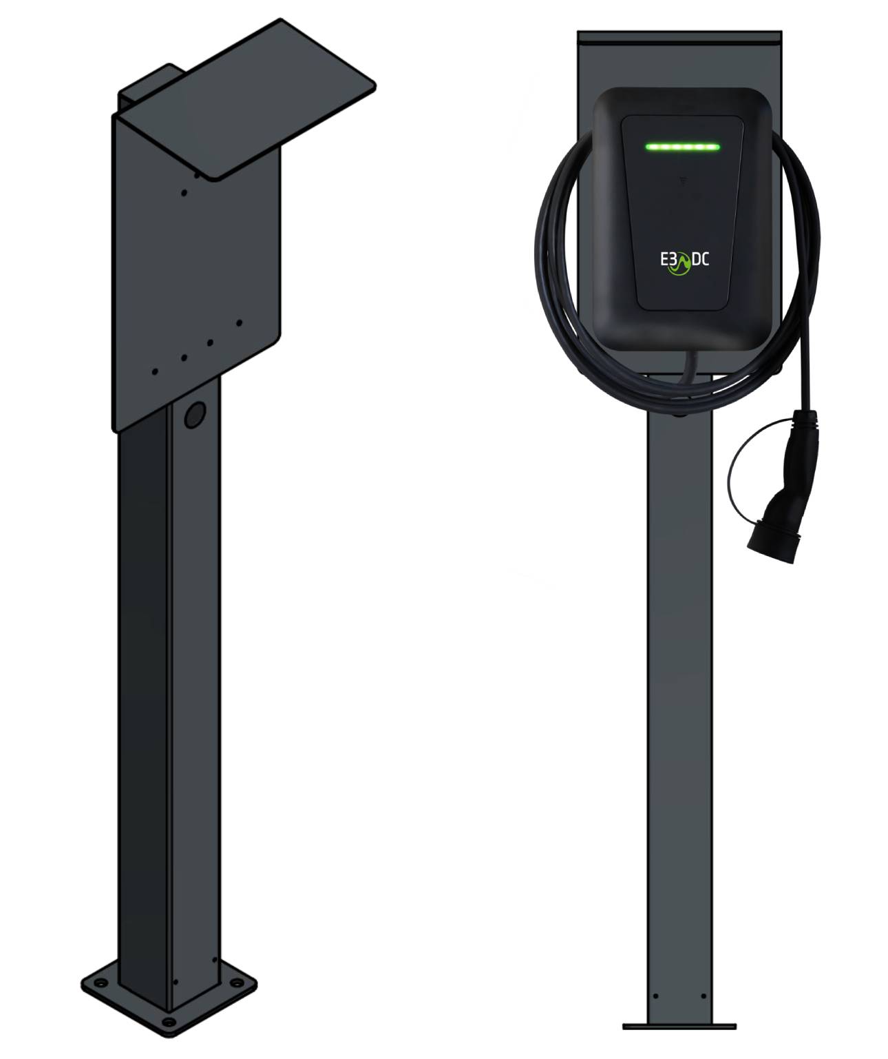 Colonne de charge adaptée à E3/DC multi connect Wallbox avec toit et support de câble | Support | Pied | Stèle | Base