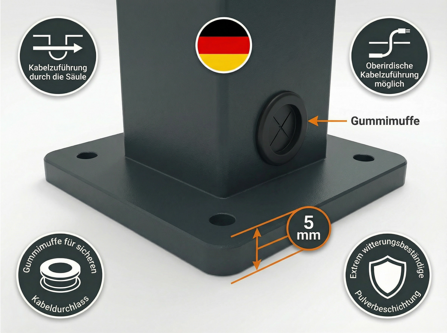 Borne de recharge adaptée à Innogy / Compleo / E.ON eBox avec toit | support | pied | stèle | base