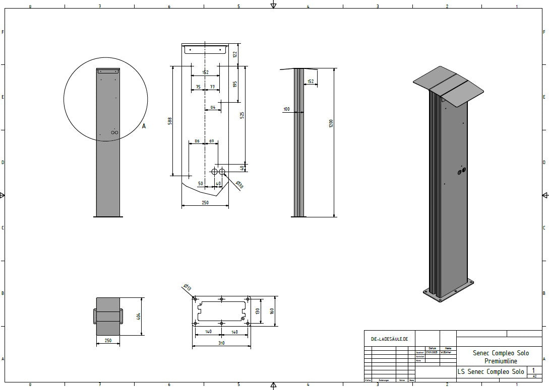 Colonne de charge adaptable sur Senec Pro S Wallbox avec toit | Support | Pied | Stèle | Base