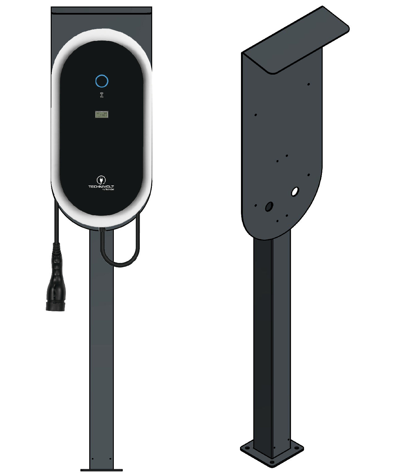 Colonne de recharge adaptable sur Technivolt 1100 / 2200 avec toit | Support | Pied | Stèle | Base