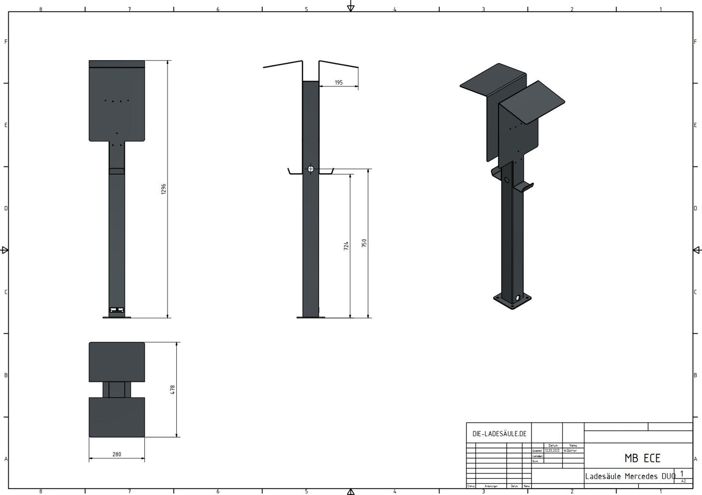 Double colonne de charge adaptée à 2x Mercedes Benz ECE Wallbox avec toit | support | pied | stèle | base