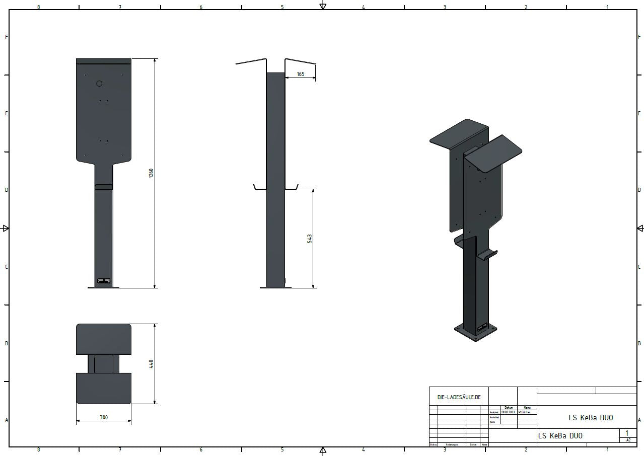 Colonne de charge double adaptée à 2x KEBA P20, P30 Wallbox avec toit | support | pied | stèle