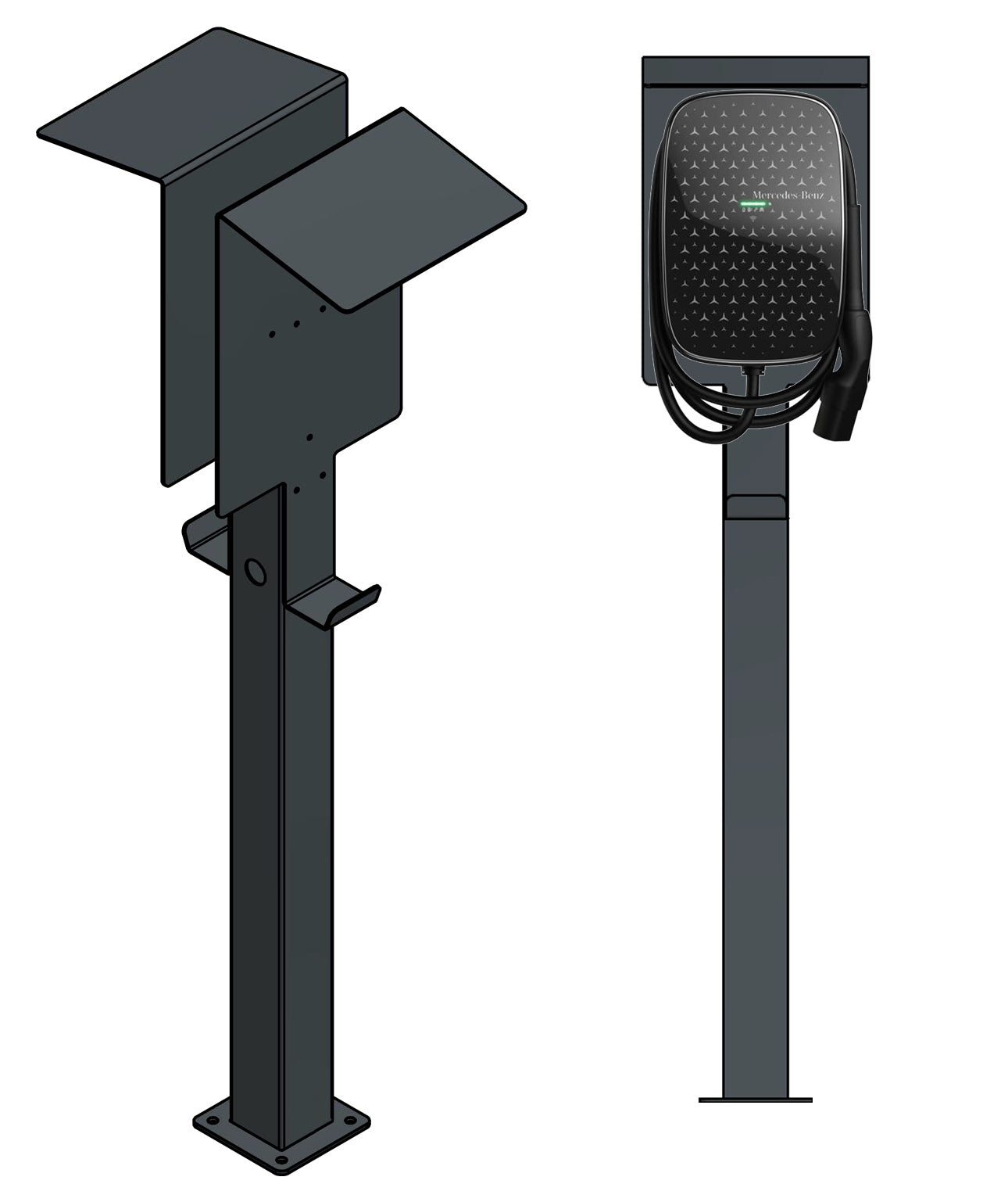 Double colonne de charge adaptée à 2x Mercedes Benz ECE Wallbox avec toit | support | pied | stèle | base