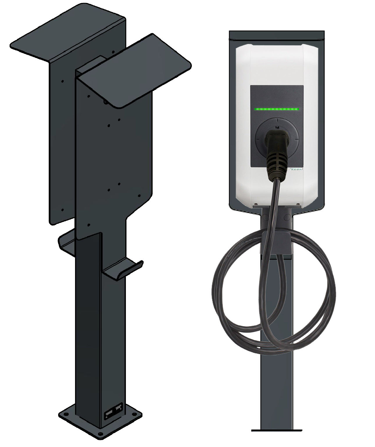 Colonne de charge double adaptée à 2x KEBA P20, P30 Wallbox avec toit | support | pied | stèle